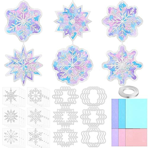 Aneco 24 Sets Winter Snowflake Crafts Kits Glitter Frozen Paper Tissue Sign Craft Christmas Tree Hanging Decorations for Party Holiday DIY Home Activities | Amazon (US)