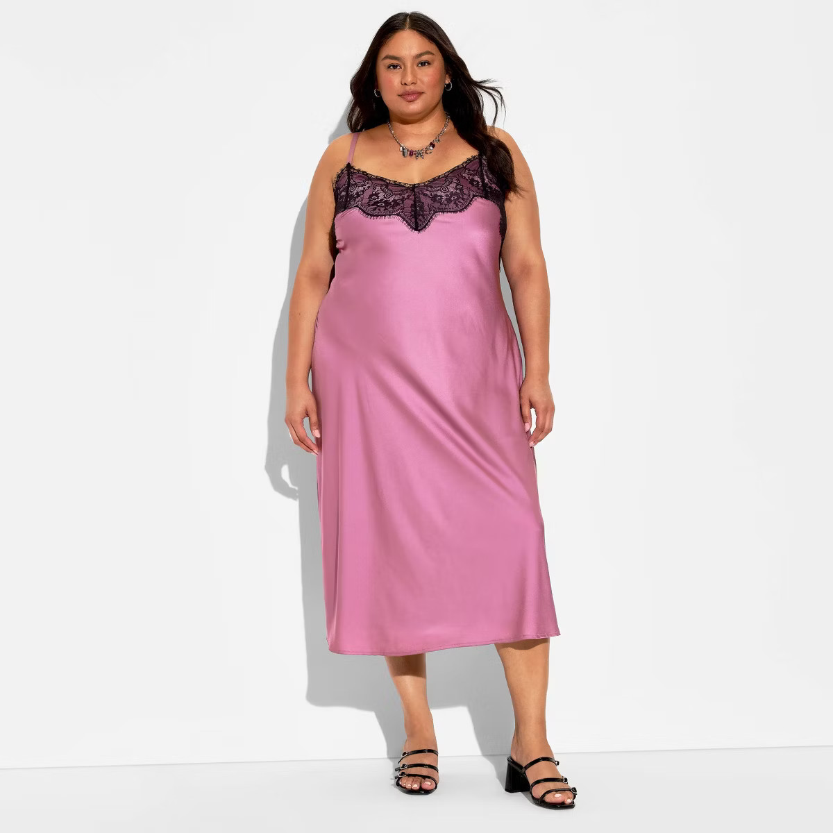 Women's Lace Trim Satin Midi A-Line Dress - Wild Fable™ | Target