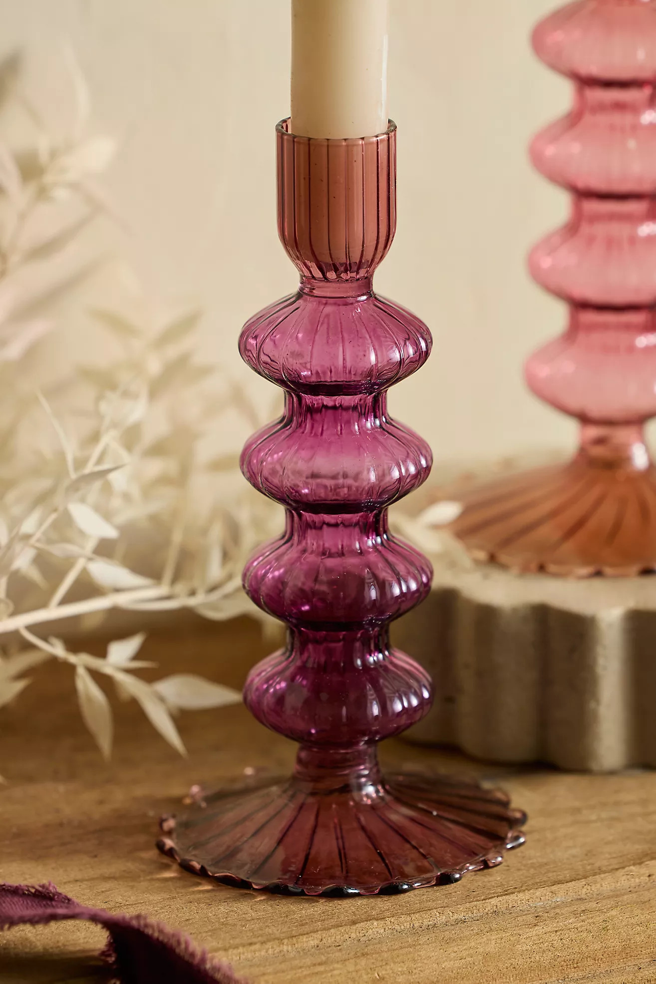 Colorful Glass Ribbed Taper Holder | Anthropologie (US)