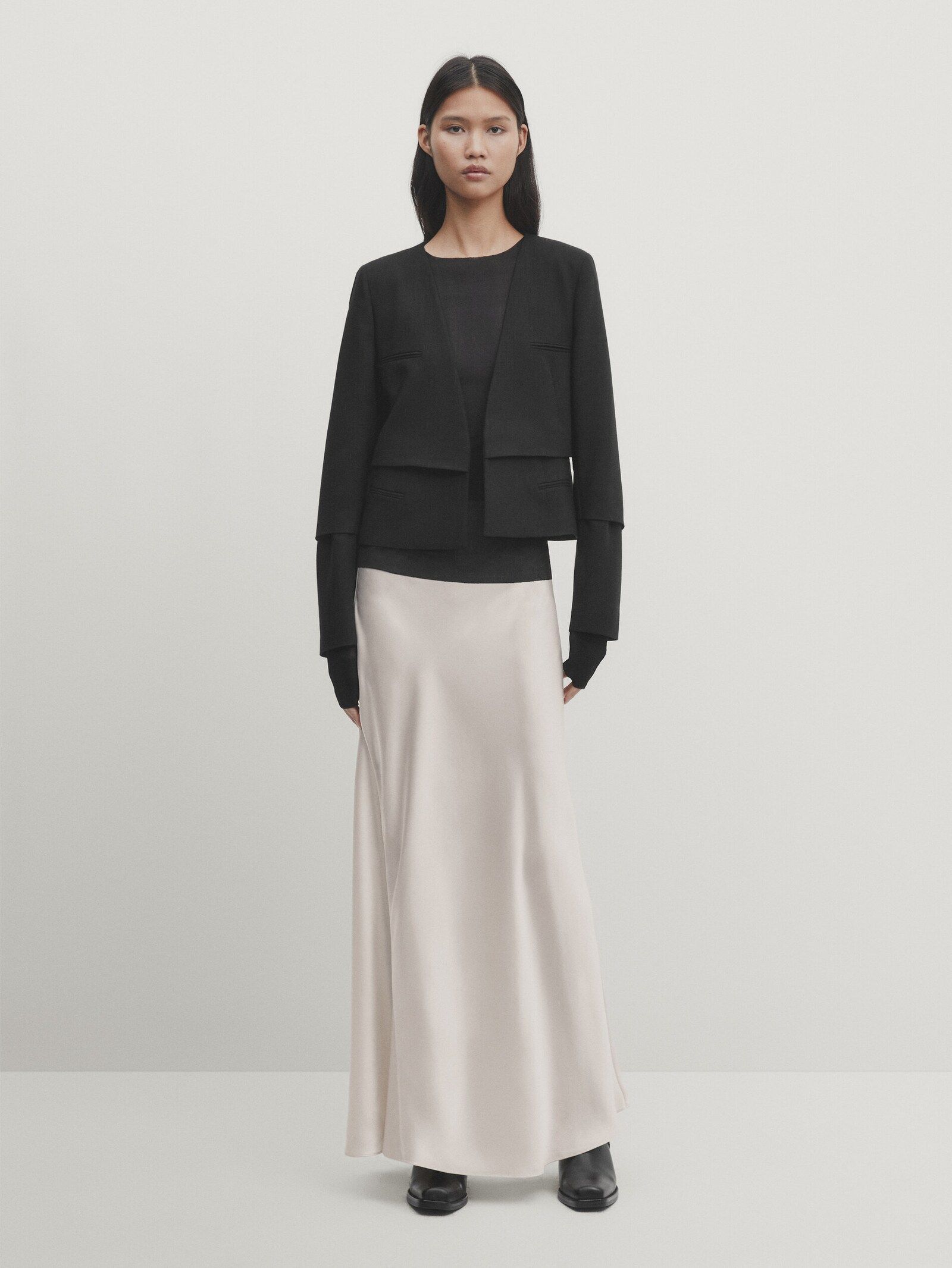 Long satin-finish silk skirt - Studio | Massimo Dutti (US)