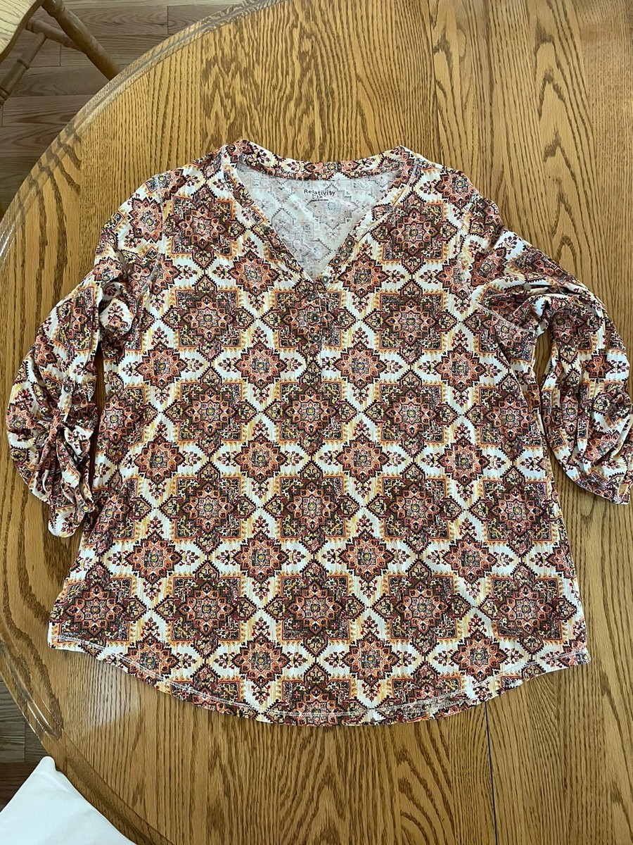 Relativity Womens Shirt Plus Size 1X Roll Tab Sleeve Button | eBay | eBay US