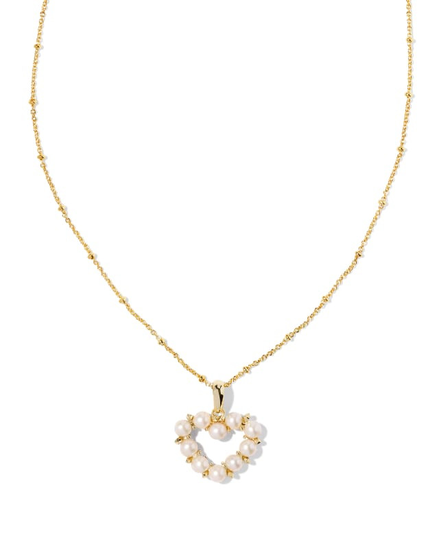 Ashton Gold Heart Short Pendant Necklace in White Pearl | Kendra Scott