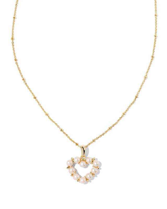 Ashton Gold Heart Short Pendant Necklace in White Pearl | Kendra Scott