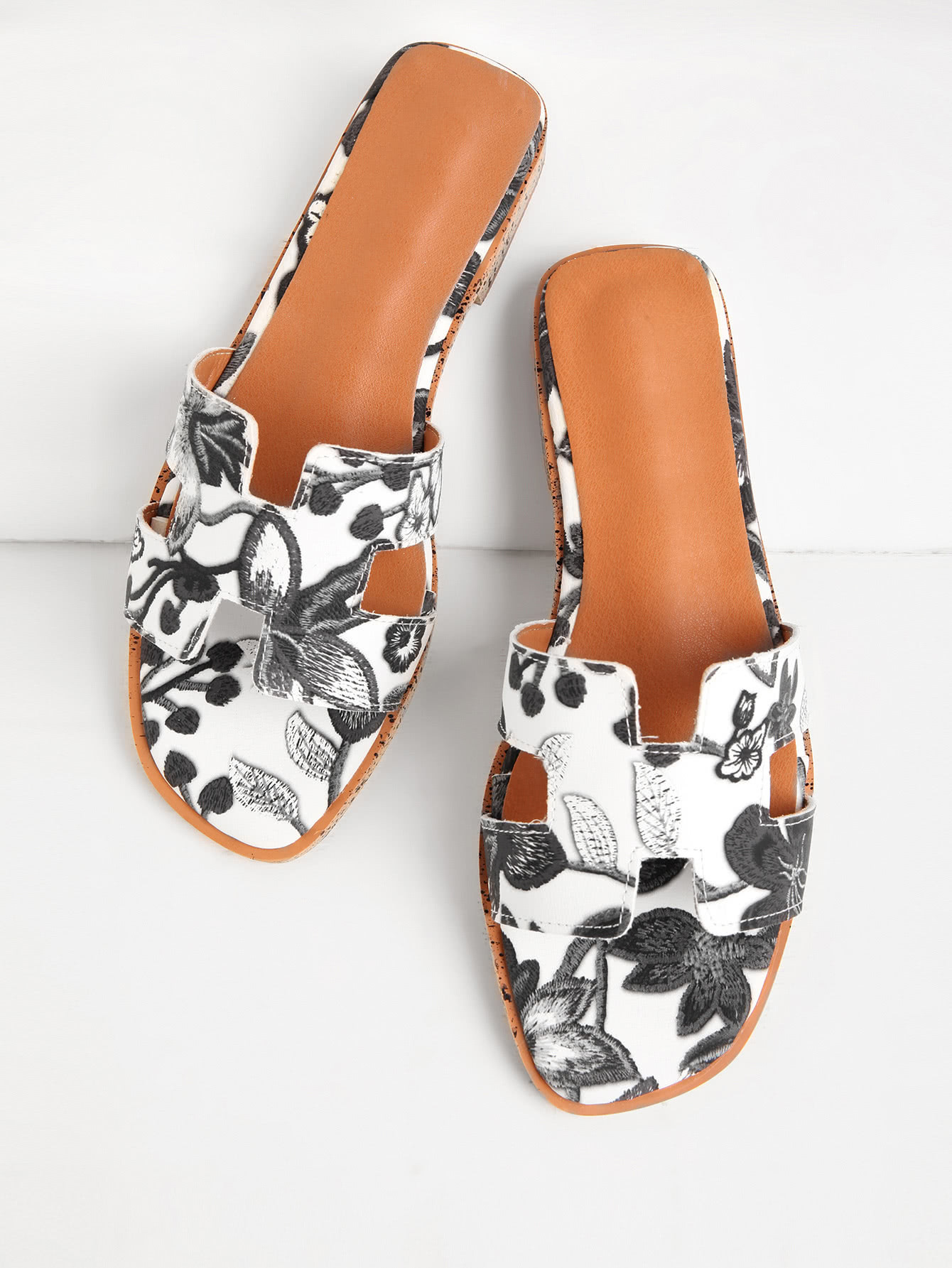 Flower Embroidery PU Slippers | SHEIN