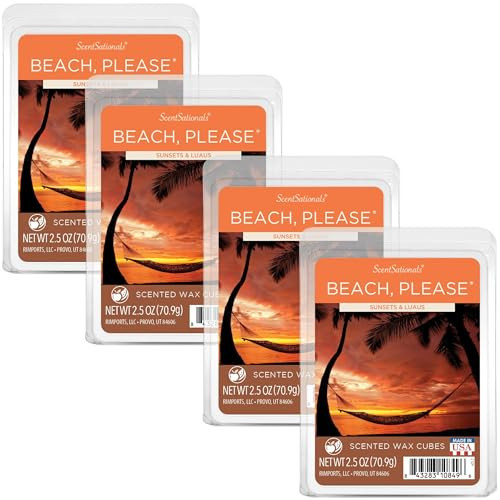 Scentsationals Wax Melts, Wax Cubes Strong Scent - Beach Please - Long Lasting Scented Wax Melts for Warmer, 2.5 oz (4-Pack) | Amazon (US)