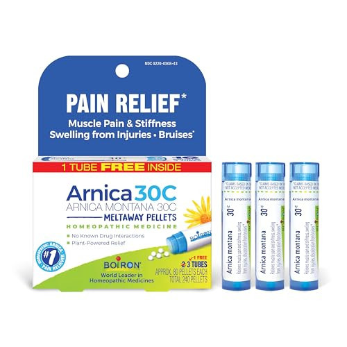 Boiron Arnica Montana 30C Homeopathic Medicine for Relief from Muscle Pain, Muscle Stiffness, Swelling from Injury, and Discoloration from Bruises - 3 Count (240 Pellets) | Amazon (US)