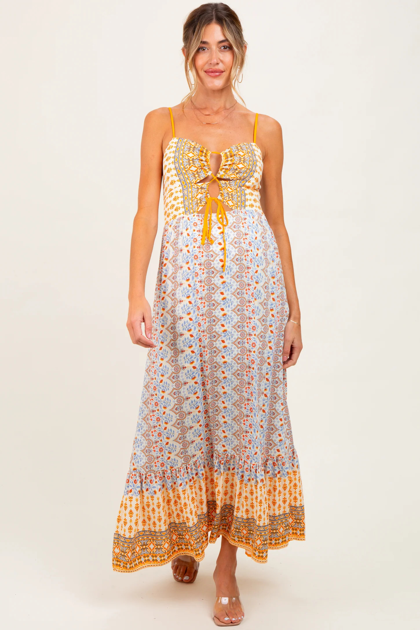 Multi Border Print Cut Out Maternity Maxi Dress | PinkBlush Maternity