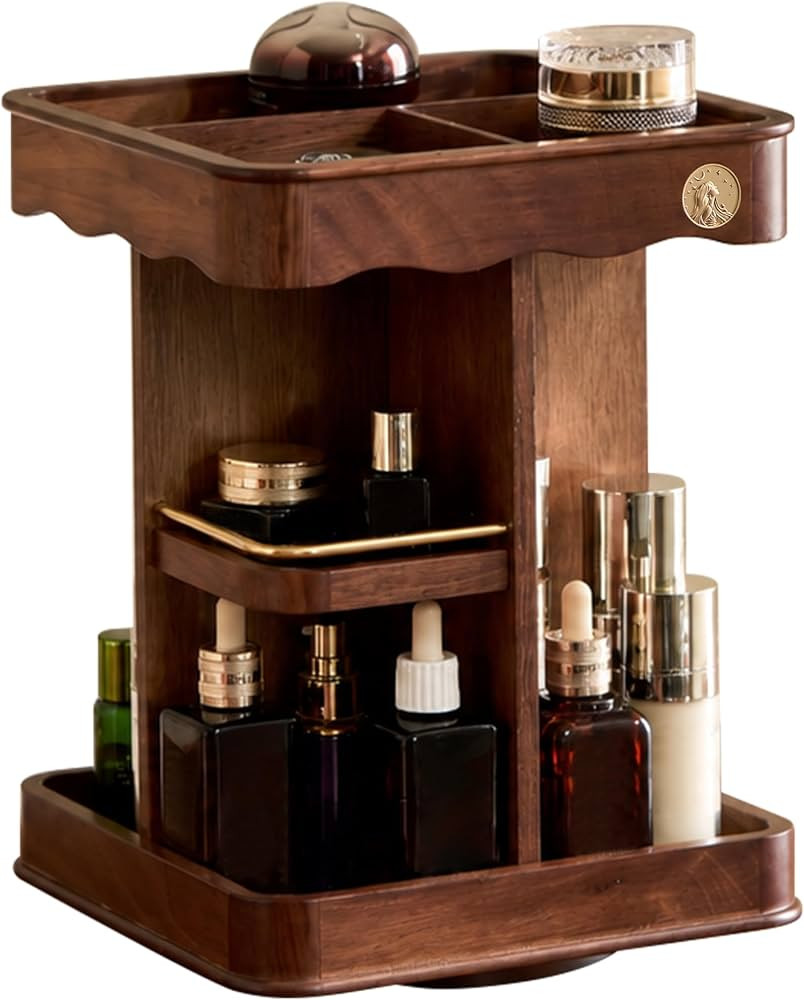 360-Degree Rotating Walnut Cosmetic Caddy, Wooden Makeup Organizer | Amazon (US)