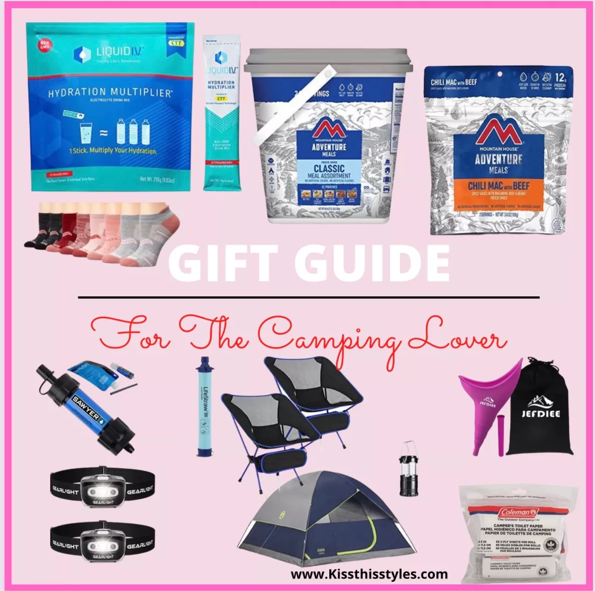Pink Survival Kit for Women, Camping and Hiking Essentials with