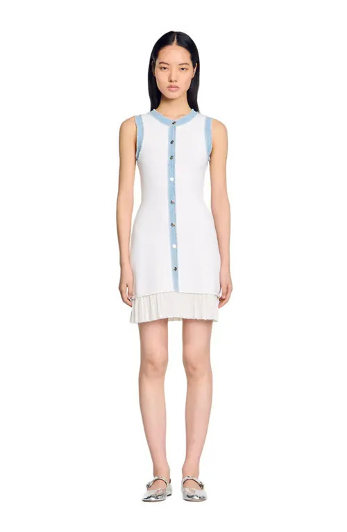 SANDRO Mini knit dress with ruffles in Ecru at Nordstrom, Size 40 Eu | Nordstrom
