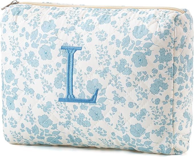 HBselect Initial Quilted Makeup Bag, Cotton Large Travel Makeup Bag, Cute Floral Coquette Make up... | Amazon (US)