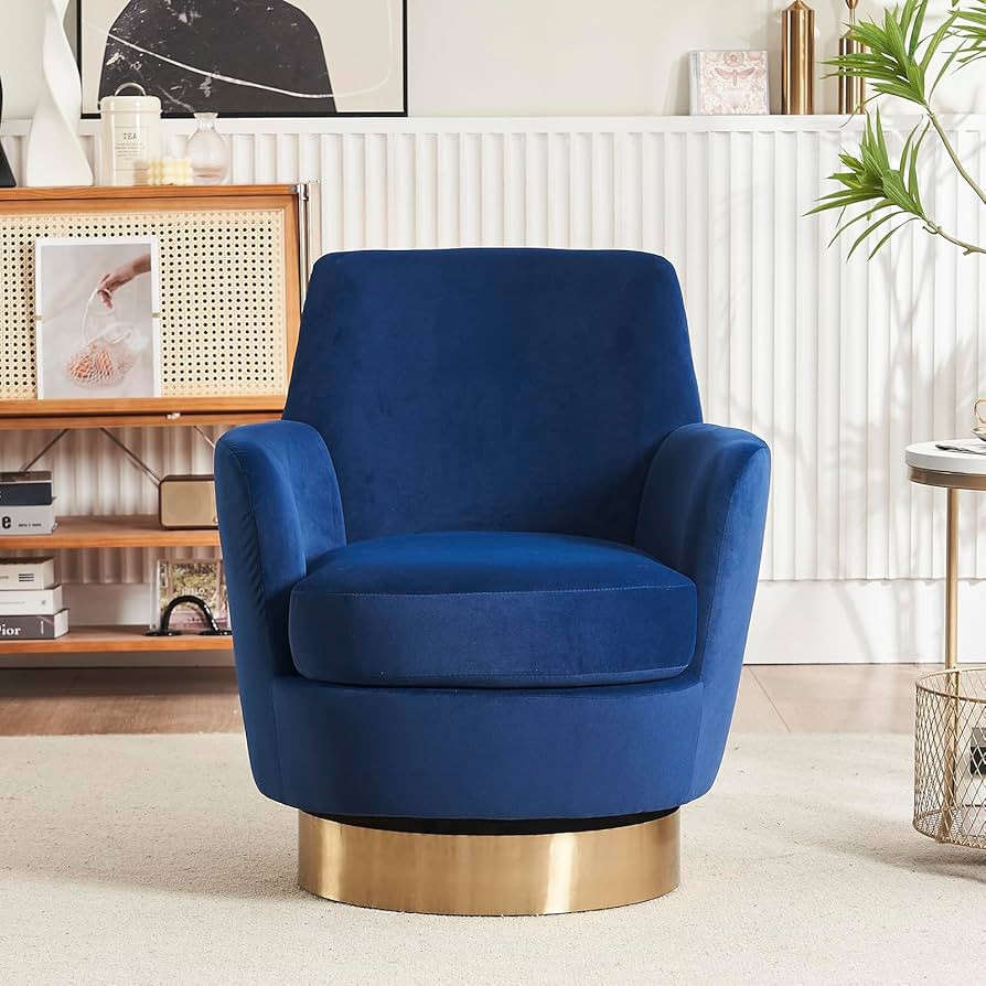 Swivel Barrel Chair,Modern Round Swivel Accent Chairs with Tall Backrest,360 Degree Comfy Velvet ... | Amazon (US)
