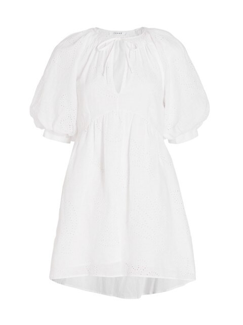 Frame Eyelet Puff-Sleeve Minidress | Saks Fifth Avenue