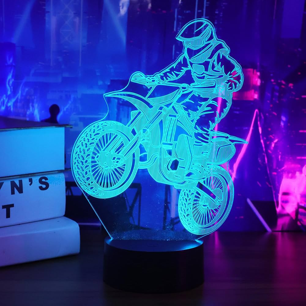 Dirt Bike Gifts for Boy, 3D Illusion Lamp, 3D Dirt Bike Night Light with 16 Colors Remote and Tou... | Amazon (US)