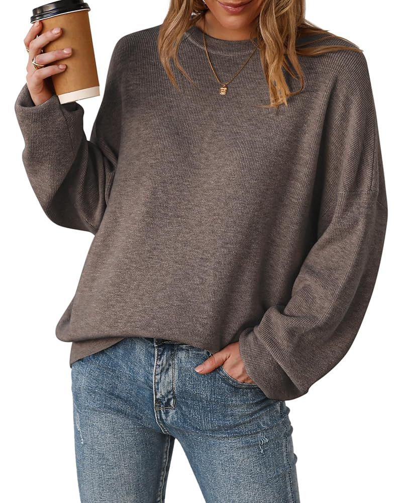 Arach&Cloz Women's Wool Blend Oversized Sweaters Crewneck Casual Fall Outfits Fashion Tops | Amazon (US)