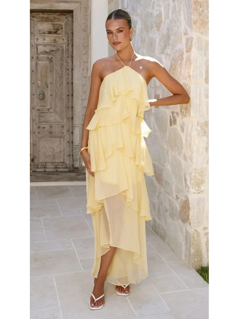 TaTaai Women Dress Chiffon Ruffle Elegant Halter Solid Color Tiered Cake Design Ladies Casual Par... | Walmart (US)