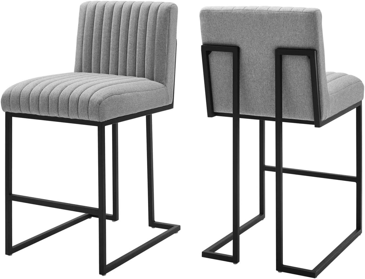 Modway Indulge Channel Tufted Fabric Counter Stools - Set of 2 in Light Gray | Amazon (US)