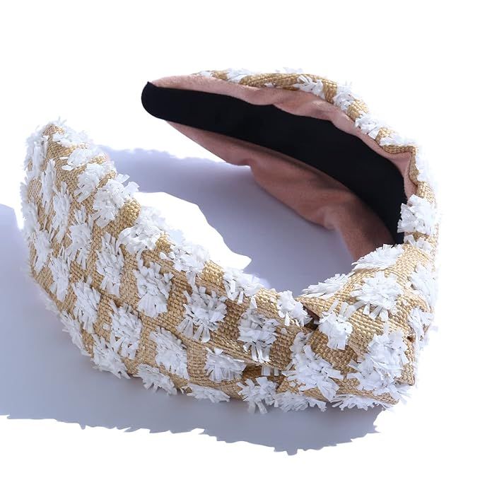 FEDANS Knotted Wide Headbands for Women Turban Hairband Elastic Summer White Plaid Fashion Holida... | Amazon (US)