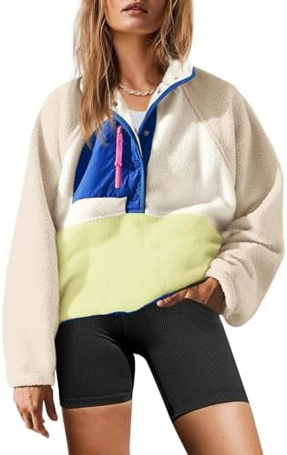 Yanekop Womens Fuzzy Fleece Pullover Sherpa Sweatshirt Long Sleeve Button Down Sweater Winter Fle... | Amazon (US)
