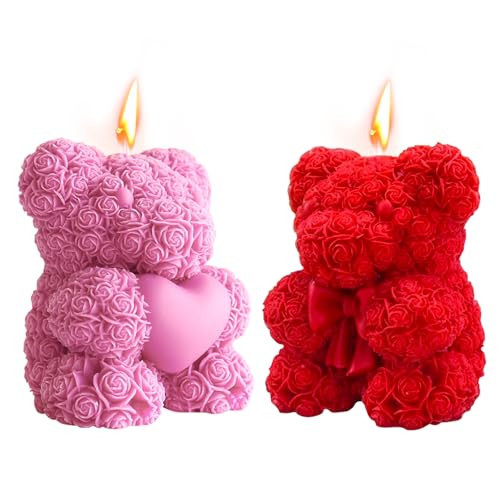 2PCS Rose Teddy Bear Candl,Teddy Bear Candle Rose Candl Handmade Soy Wax Aroma Decorative Candle for Table Photo Prop Wedding Birthday Gift,Prefect for Meditation Stres | Amazon (US)