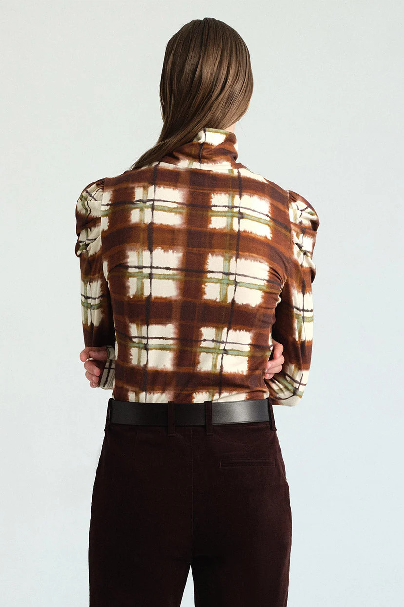 Chira Top in Painted Plaid Brown | Over The Moon