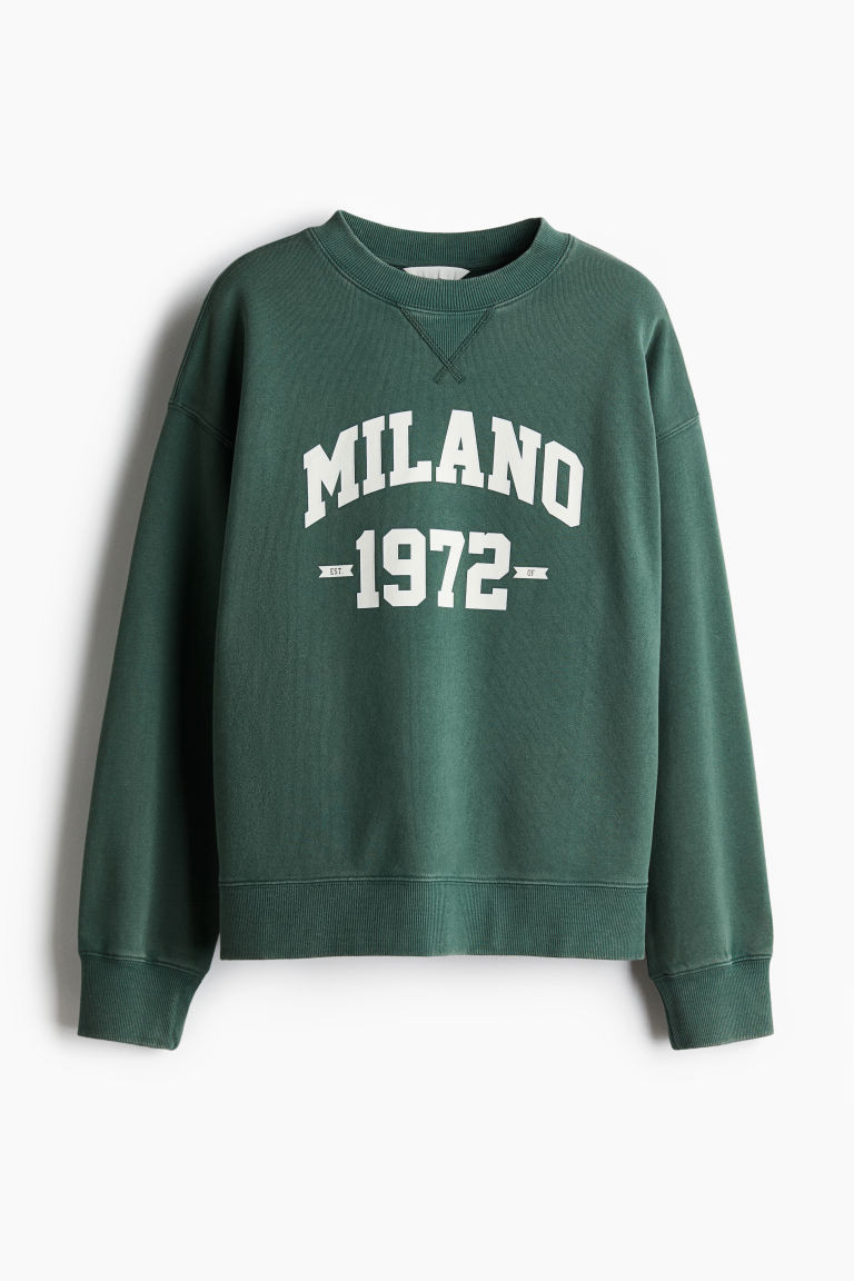 H & M - Sweatshirt with Text Motif - Green | H&M (US + CA)