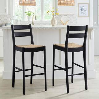 Home Decorators Collection 30.8 in. Hamlin Natural Woven Bar Stools in Black (Set of 2) 010-THD-B... | The Home Depot