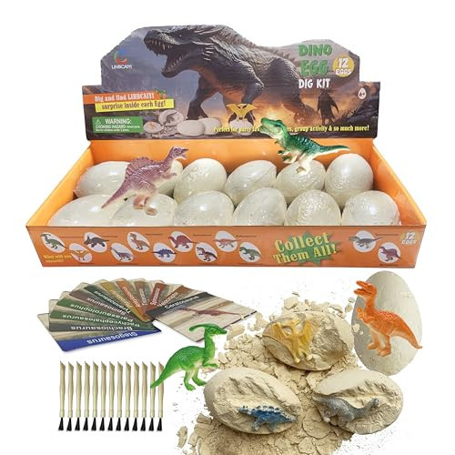 LIHBCAIYI Dino Eggs Dig Kit 12Pcs Dinosaur Excavation Bricks Toys Archaeology Science STEM Experiments Toy Egg Hunt Party Gift for Kids 6-12 Years Old and Up Boys Girls | Amazon (US)