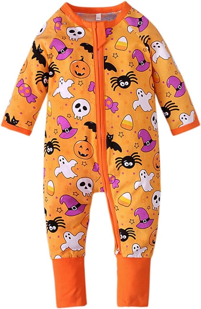 Baby Boys Girls Halloween Clothes Newborn Ghost Long Sleeve Romper Toddler Pumpkin Print Jumpsuit... | Amazon (US)