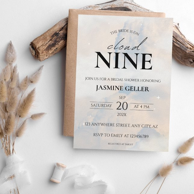 She's on cloud 9 Elegant Bridal Shower Dreamy Invitation | Zazzle