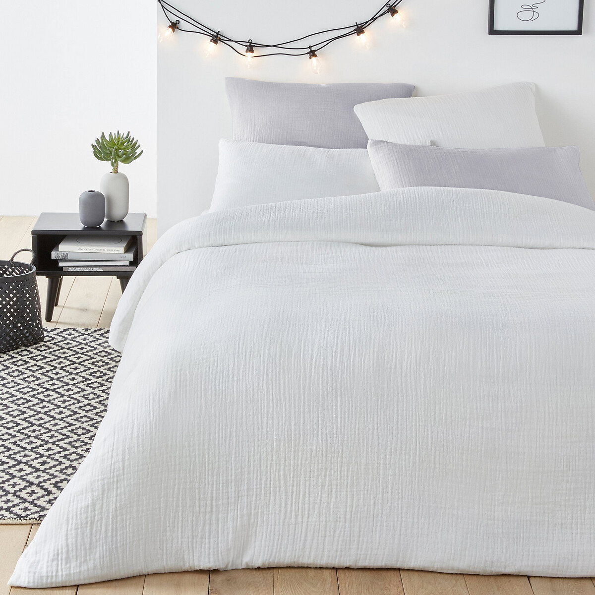 Snow Plain Cotton Muslin Duvet Cover | La Redoute (UK)