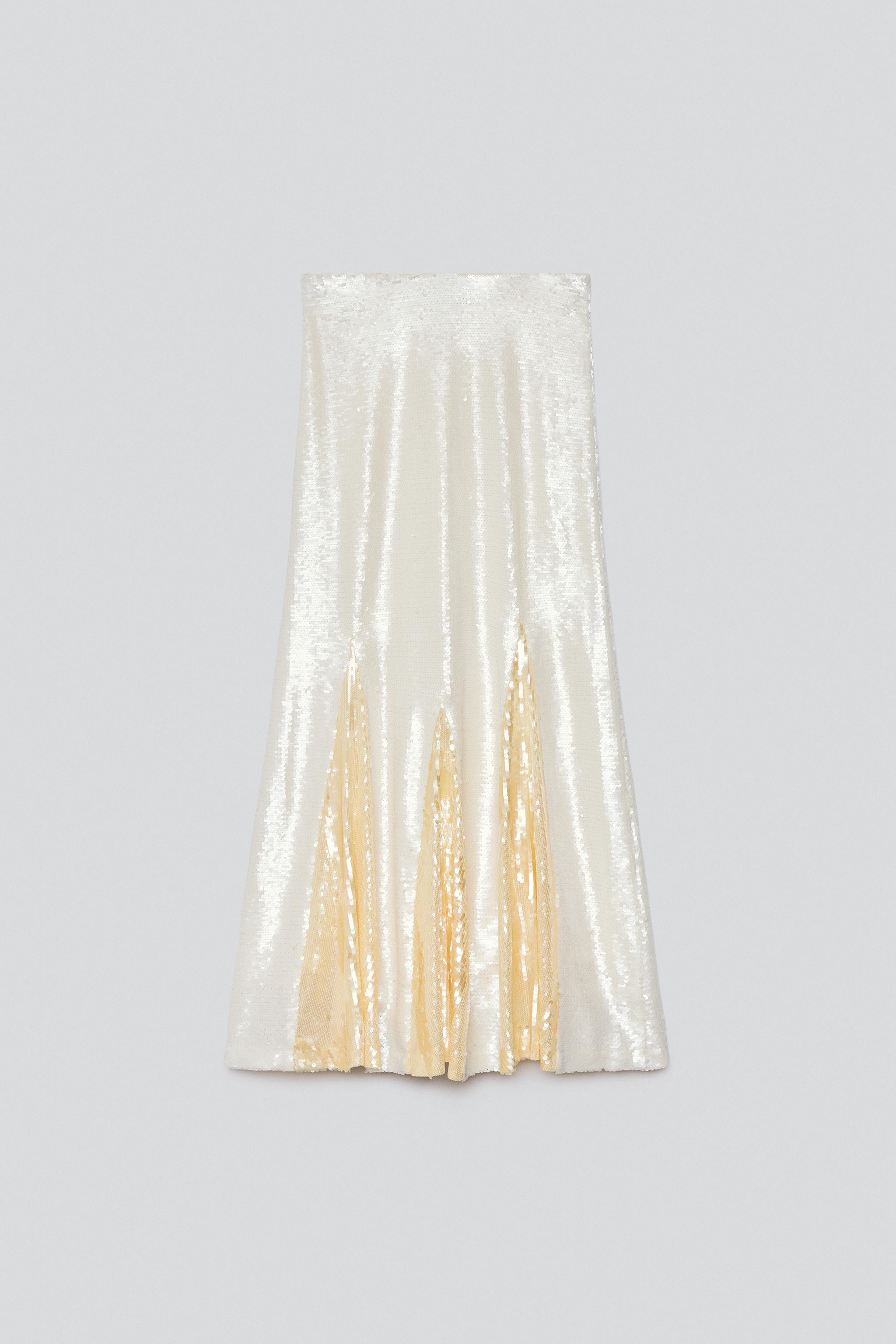 Zara - Sequin Skirt - White - S - Woman | Zara UK