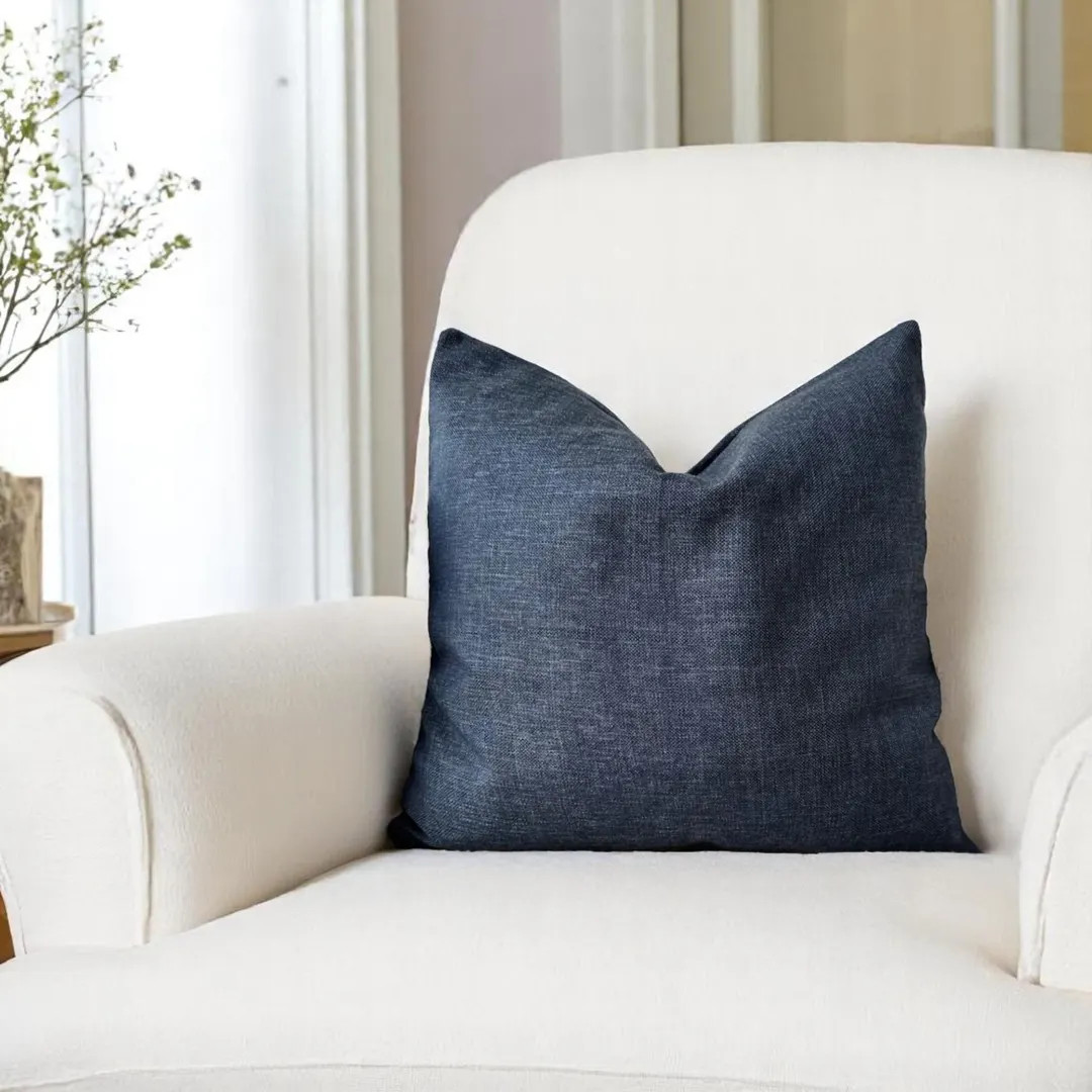 Dark Blue Linen Throw Pillow Cover, Luxurious Linen Cushion Cover, Any Size, Living Room Decor, H... | Etsy (US)