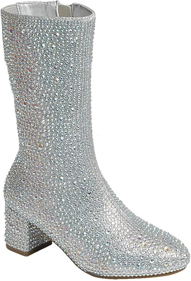 ABSOLEX Girl's Rhinestone Round Toe Knee High Chunky Low Heel Boot | Amazon (US)