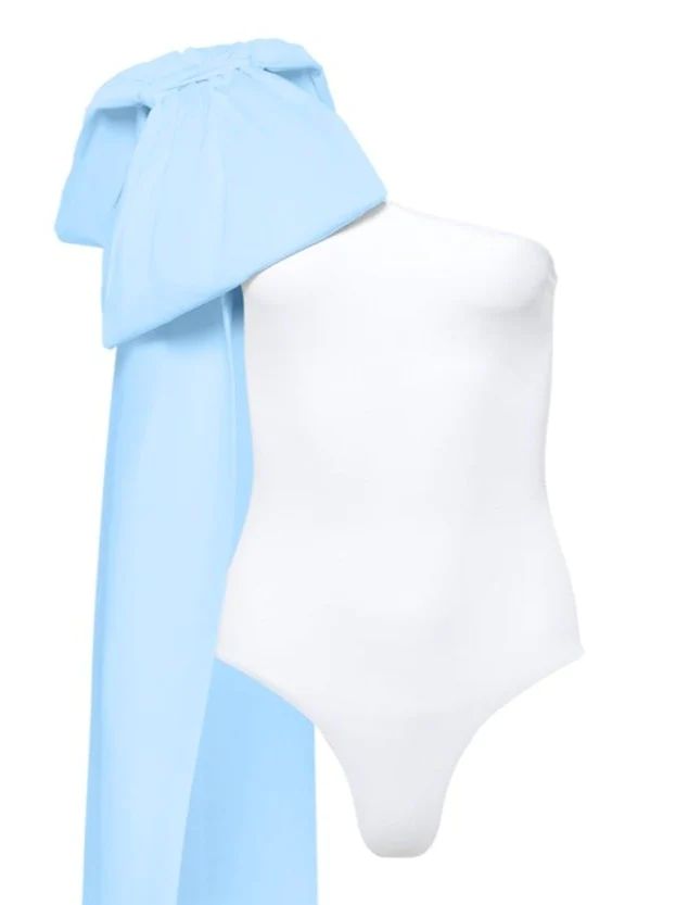 Milly White One-Piece With Blue Bow | Over The Moon