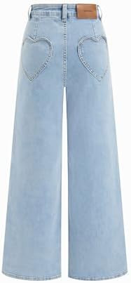 CIDER Womens Straight Leg Jeans Heart Print Pockets Y2k Wide Leg Baggy Denim Pants | Amazon (US)