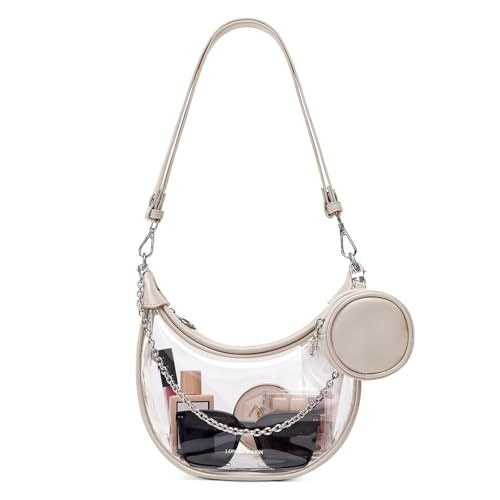 LONG VACATION Clear Bag for Stadium Events, Clear Purses for Women Crossbody, PVC Concert Bag with Coin Purse (Beige) | Amazon (US)