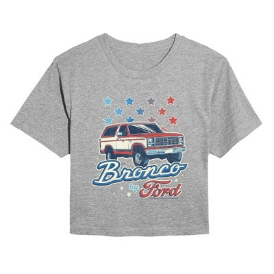 Women's Ford Bronco Americana Cropped Graphic T-Shirt - Heather Grey - Small | Target