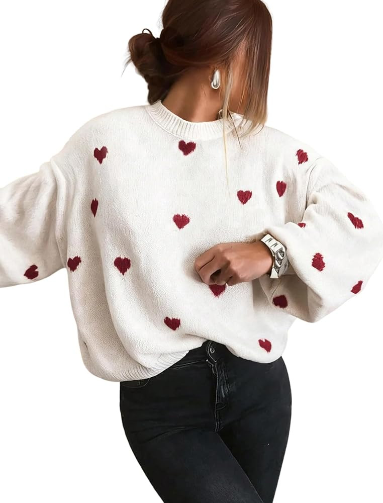 Women's Heart Sweatshirt Love Heart Valentine's Sweatshirts Crewneck Lantern Sleeve Pullover Cute... | Amazon (US)