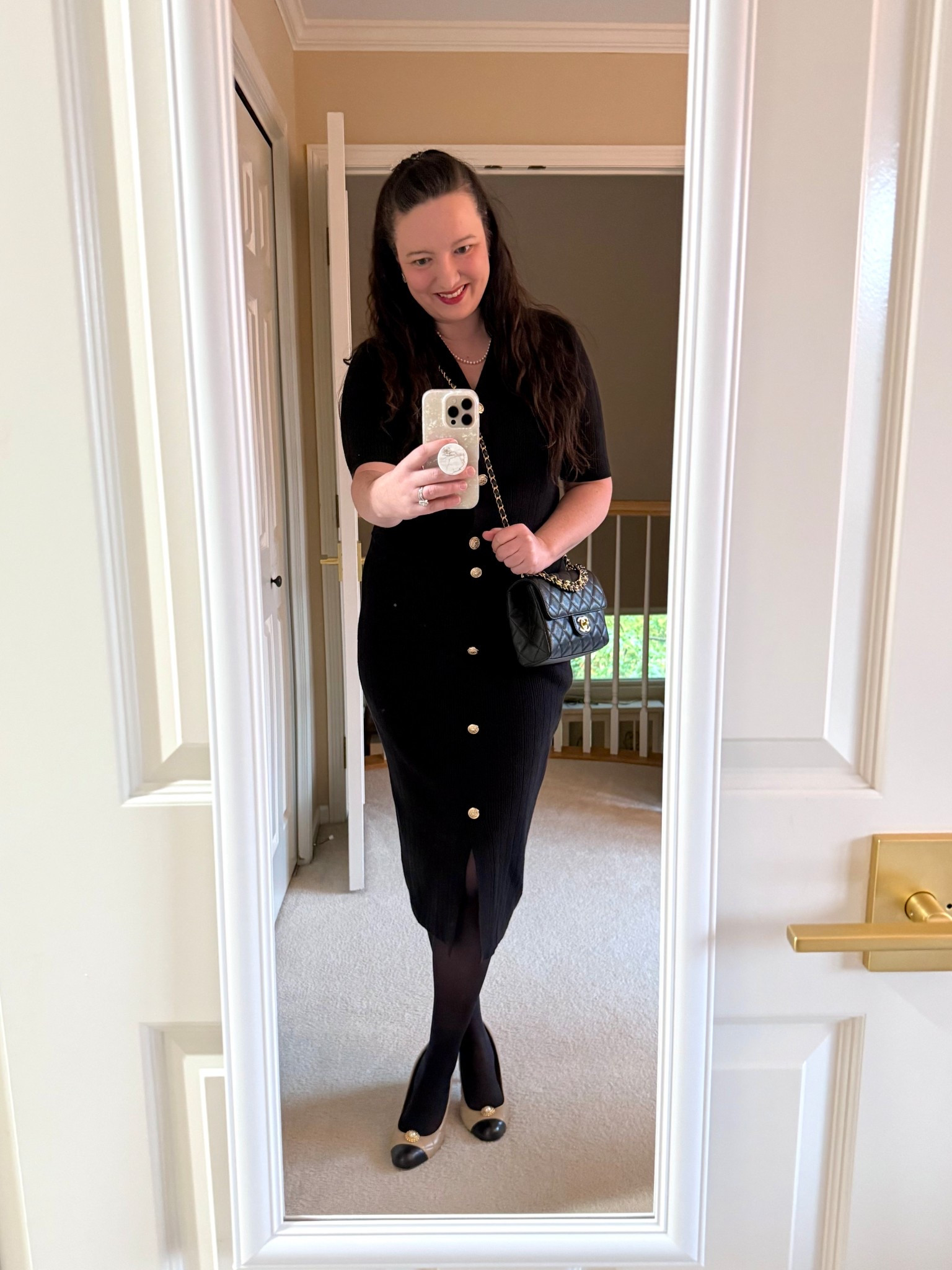 High low fashion! Paired this amazing sweater skirt and cardigan set from Walmart with my Chanel bag!  My bag is the black caviar Chanel Small Flap 2025-2026 Fall/Winter collection and it’s the perfect size and crossbody length for my 5’7” height (most Chanel bags are too short to be crossbody for me, so this is super special!) and has a lovely chain top handle - a dream! Similar used styles linked below since you can’t buy new Chanel bags online. Purchased in Vegas at the boutique at the Wynn - they have a fantastic selection at that large store!

#LTKWorkwear #LTKItBag #LTKStyleTip