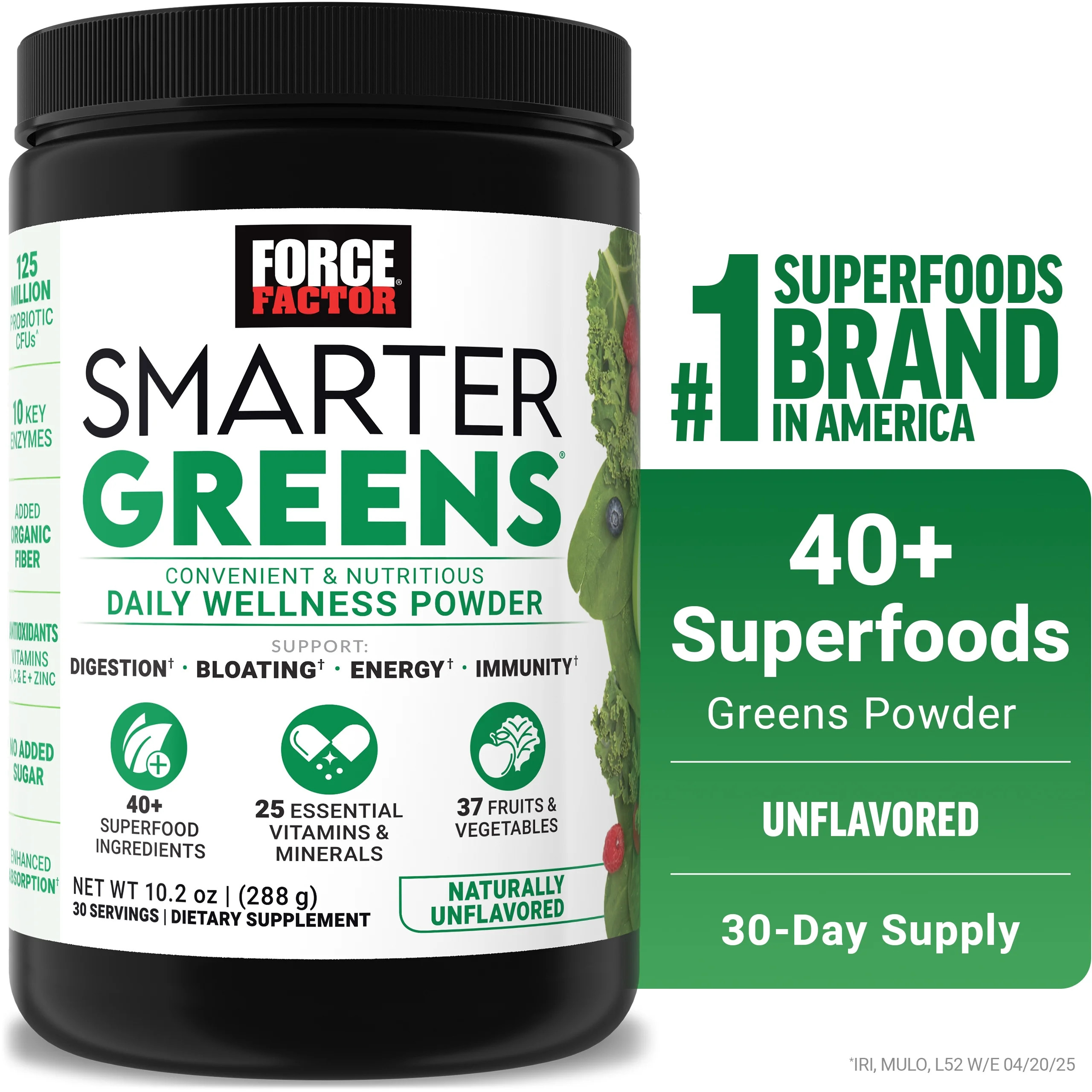 Force Factor Smarter Greens Daily Wellness Greens Powder for Gut Health and Energy, 30 Servings | Walmart (US)