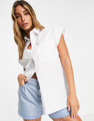 Topshop sleeveless shirt in white | ASOS (Global)