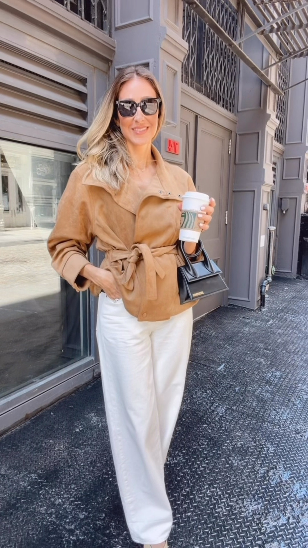 New York Fall Outfit Idea 
Can’t get over this belted suede jacket, paired with white denim and flats. Everything runs true to size I’m wearing size small and 27 on pants

#LTKU #LTKSeasonal #LTKootd