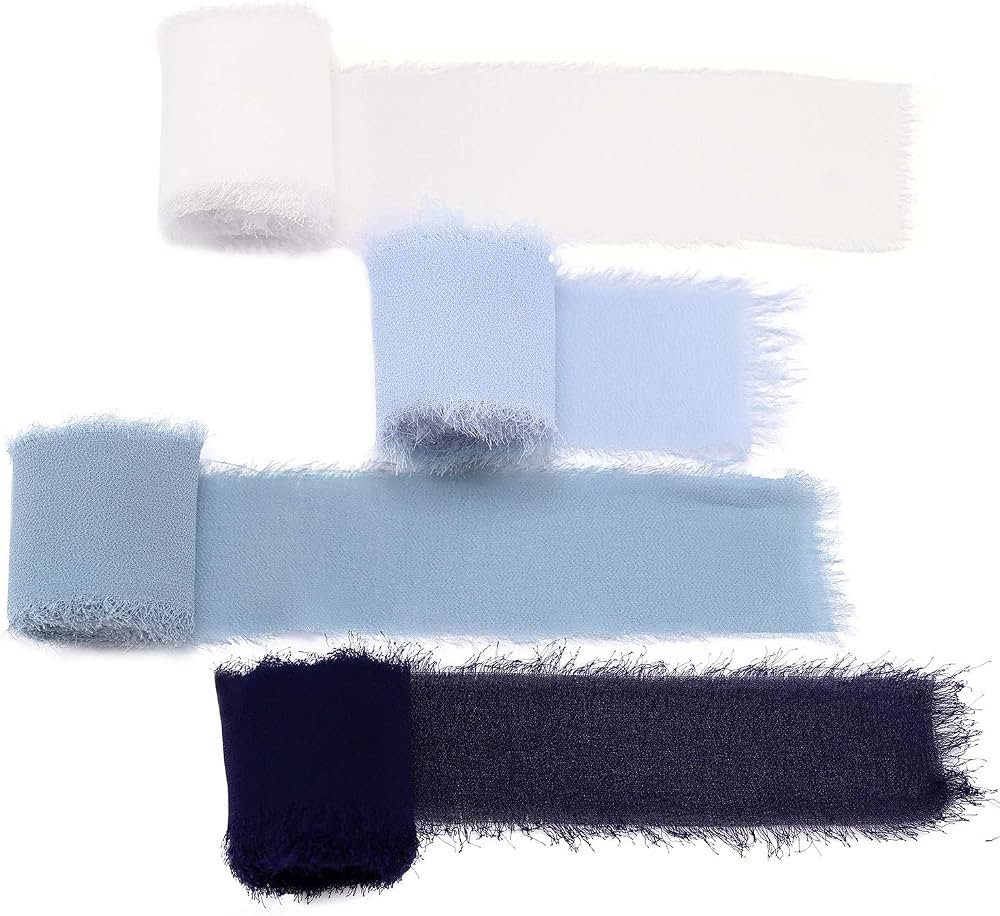 DreamBuilt Handmade Fringe Chiffon Silk-Like Ribbon 1.5" x 3Yd Blue Shade Ribbons Sample Swatch C... | Amazon (US)