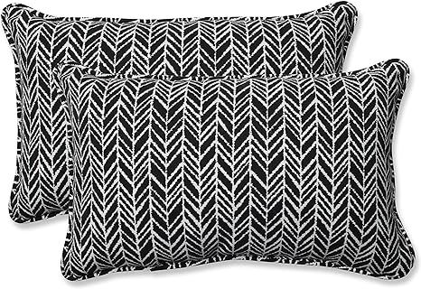 Pillow Perfect 609805 Outdoor/Indoor Herringbone Night Lumbar Pillows, 11.5" x 18.5", Black, 2 Pa... | Amazon (US)