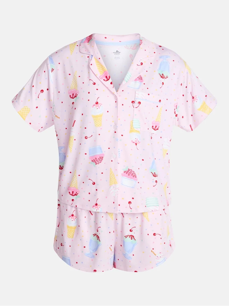 Ice Cream Women's Notch Top and Shorts Pajama Set from Way to Celebrate, 2-Piece, Sizes XS-3X | Walmart (US)