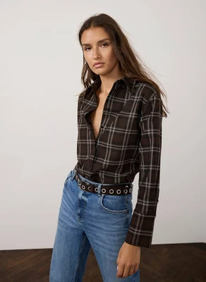 Brown Checked Long Sleeve Shirt | Mint Velvet