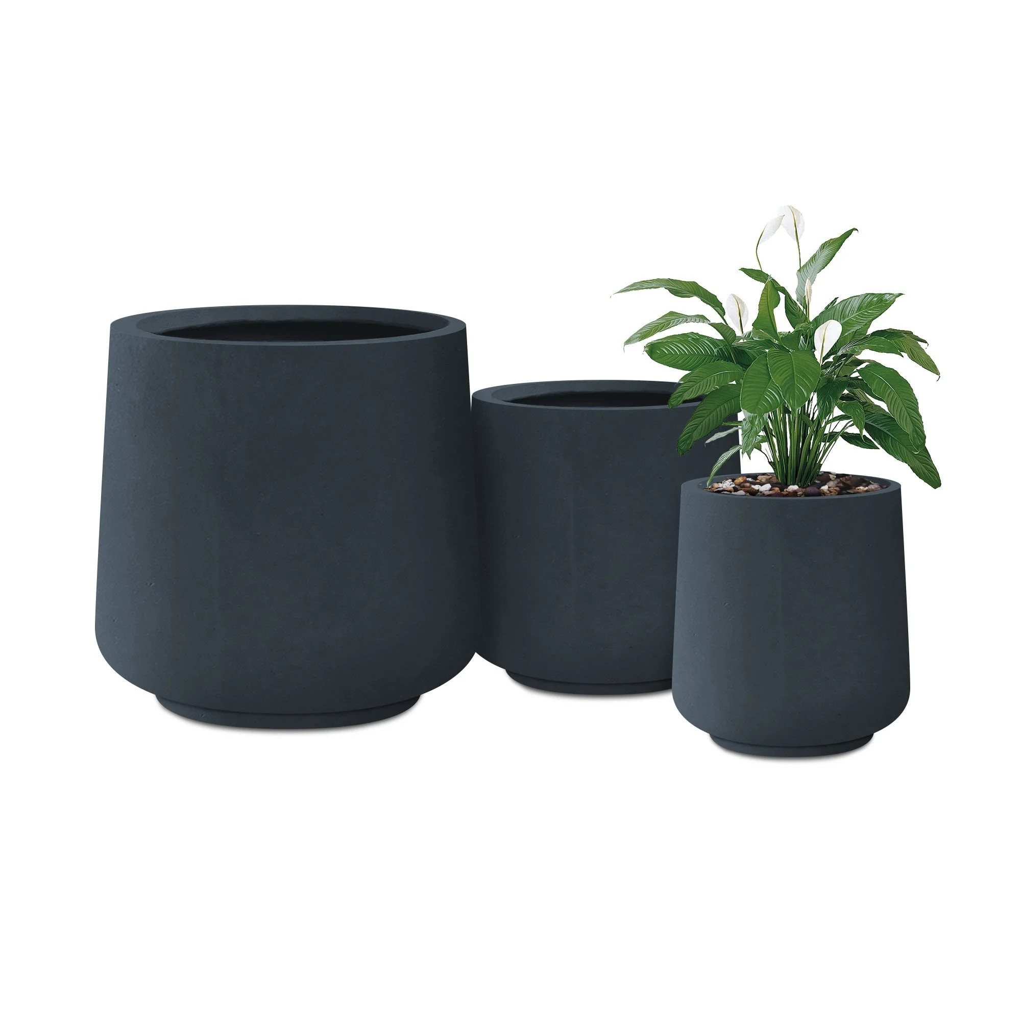 Kante  Round Concrete Planter (Set of 3 Sizes), Outdoor/Indoor(Concrete Grey) Charcoal - Walmart.... | Walmart (US)