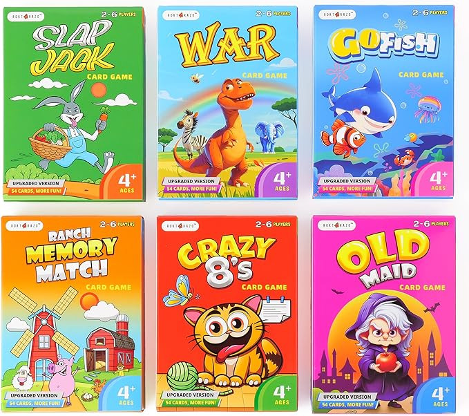 Upgraded Kids Card Games Pack, 6 Decks, Go Fish, Old Maid, Crazy Eights, Memory Match, Slap Jack,... | Amazon (US)