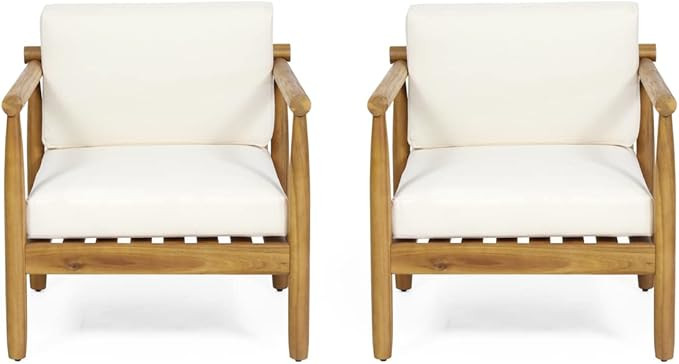 Abigail Outdoor Acacia Wood Club Chair (Set of 2), Teak and Cream | Amazon (US)